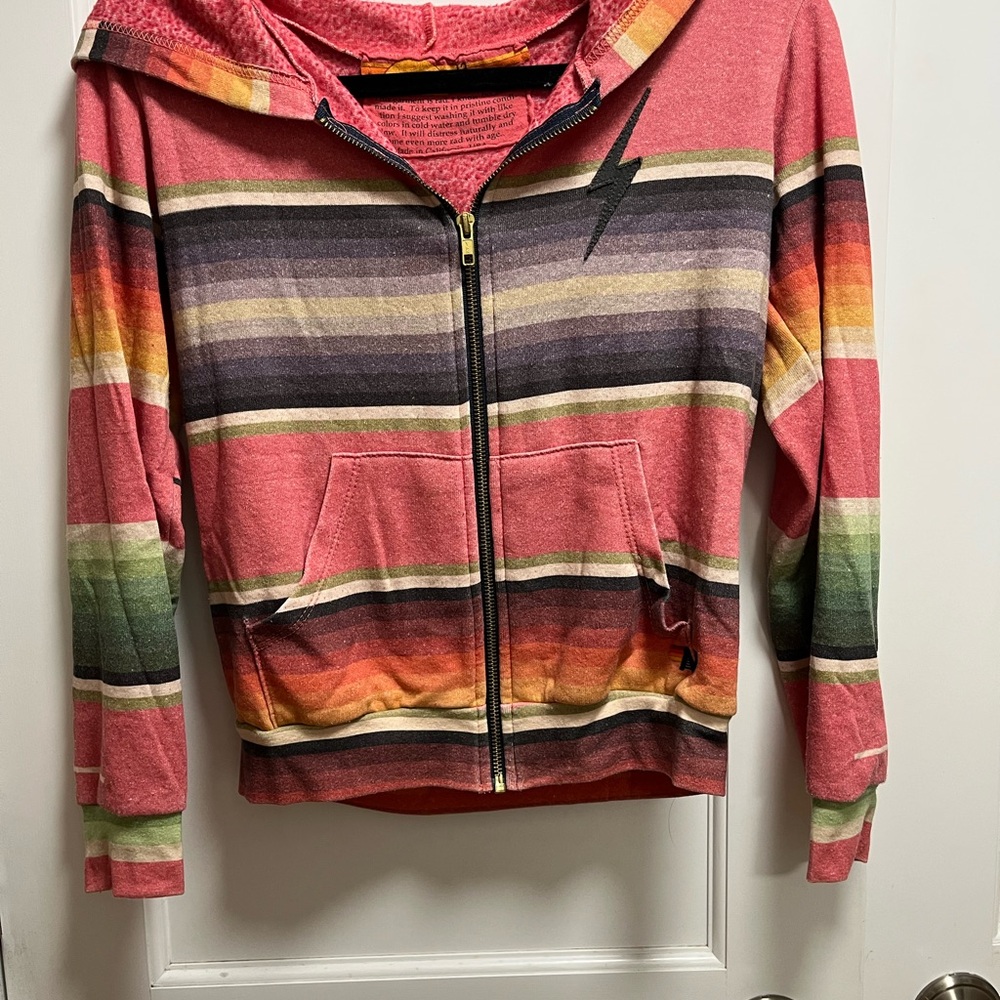 Aviator Nation Striped Zip-Up Hoodie with Lightning Bolt